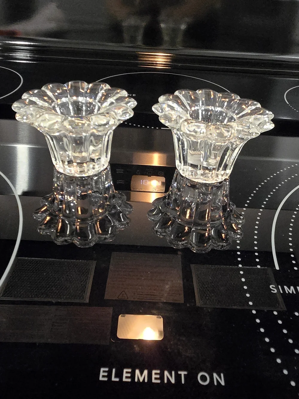2 For $10 - Clear Glass Floral Candle Holders - Set of 2